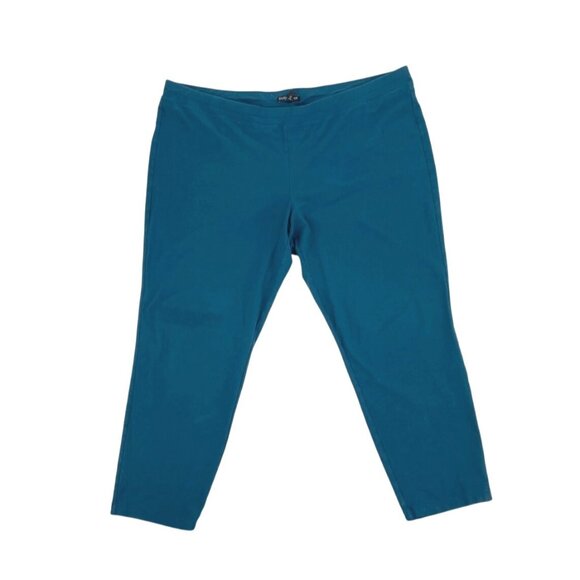 Eileen Fisher Plus Size 2X Washable Stretch Crepe Pull-On Straight Pants Teal - Picture 1 of 8